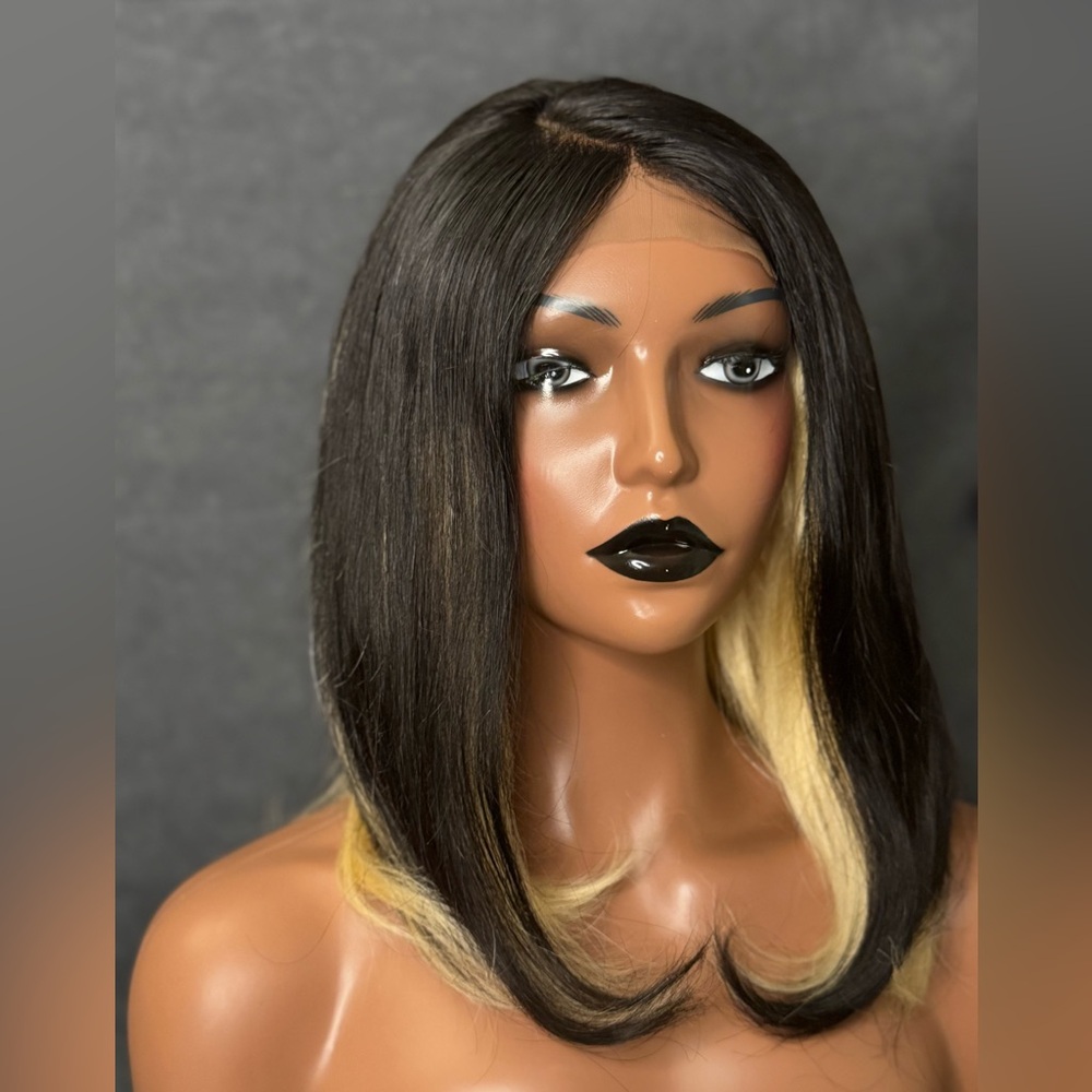 Elegant Black and Blonde Women's lace front wig 100% human hair
